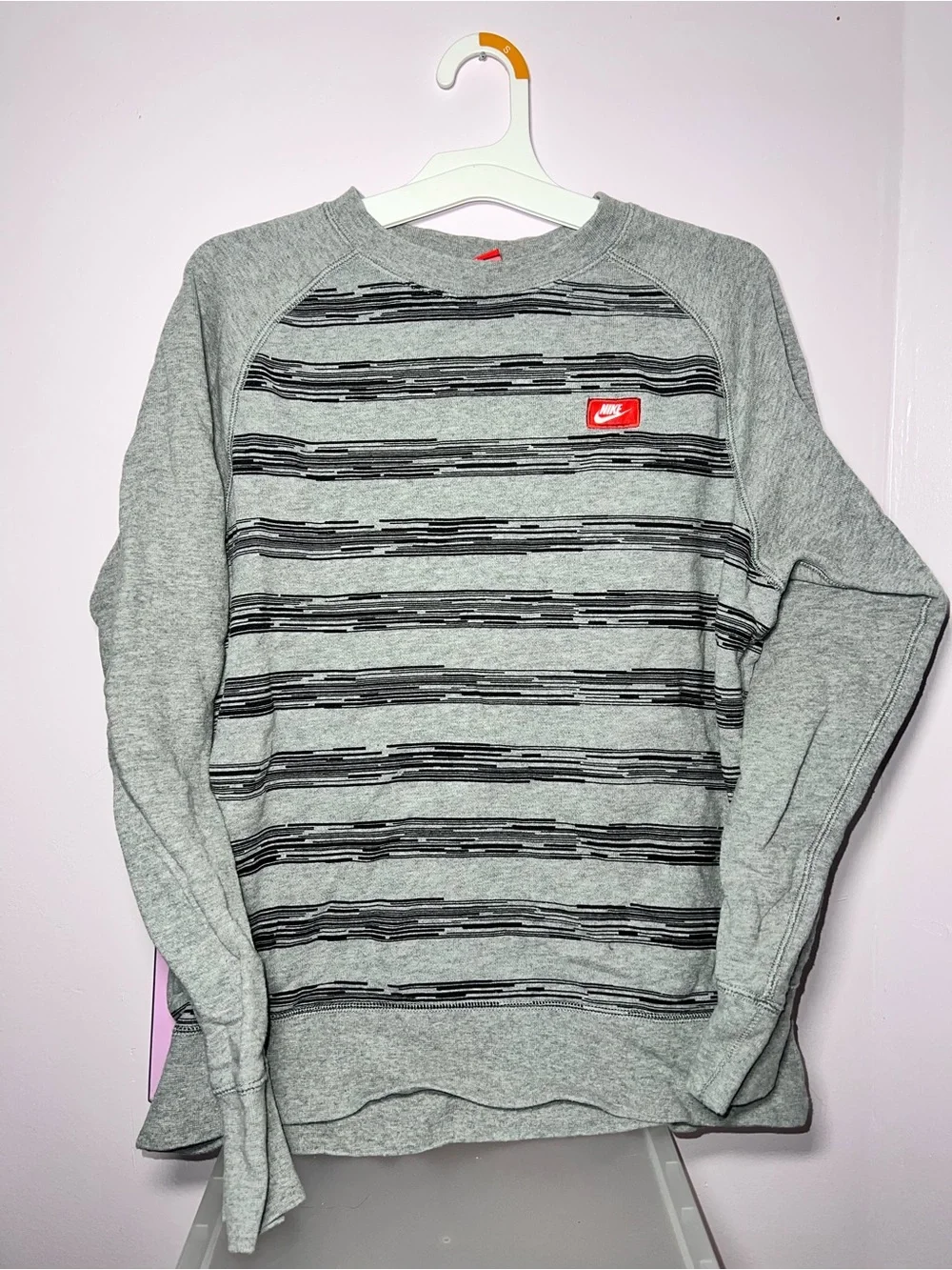 Nike Grey Striped Crewneck Sweatshirt